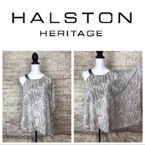 HALSTON HERITAGE Asymmetric Feather Print Blouse